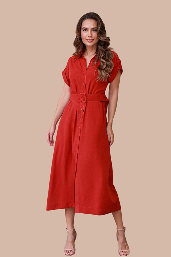 CHEMISE MIDI MANGA CURTA TERRACOTA