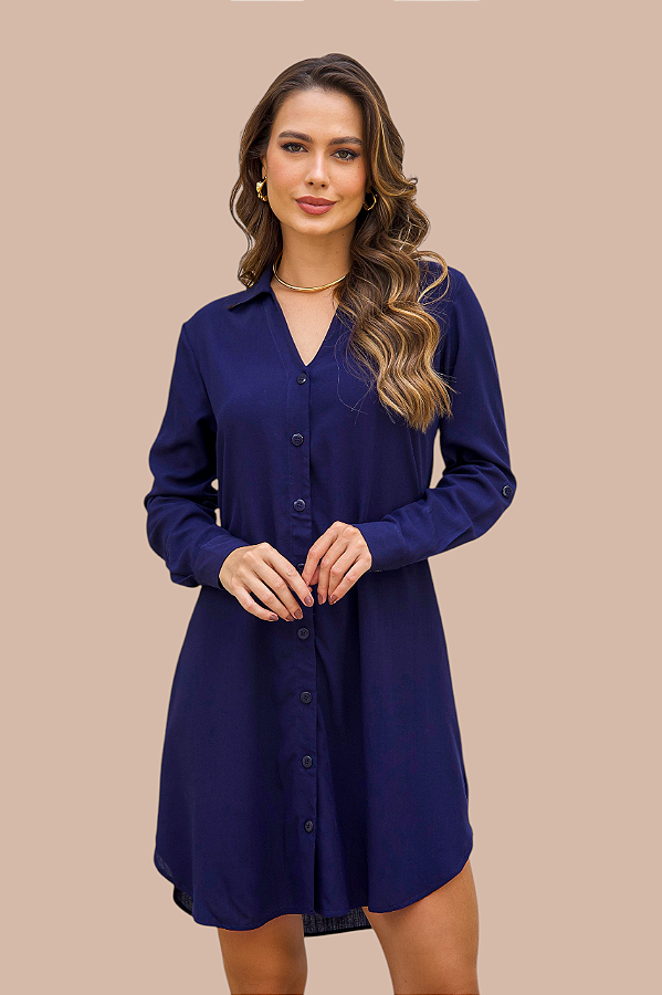 CHEMISE ABERTA MANGA LONGA AZUL MARINHO