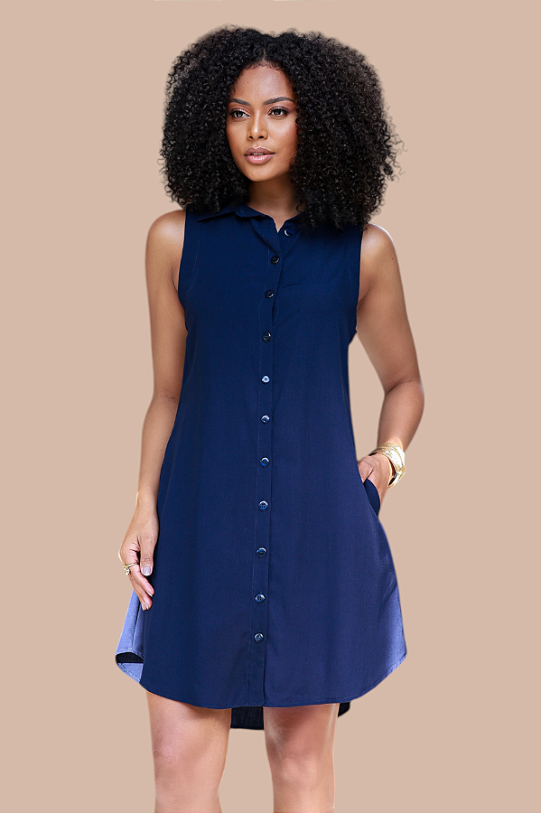CHEMISE ABERTA SEM MANGA AZUL MARINHO