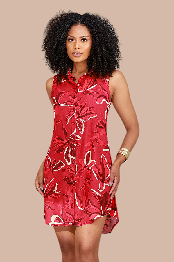 CHEMISE ABERTA SEM MANGA ESTAMPA CARMESIM