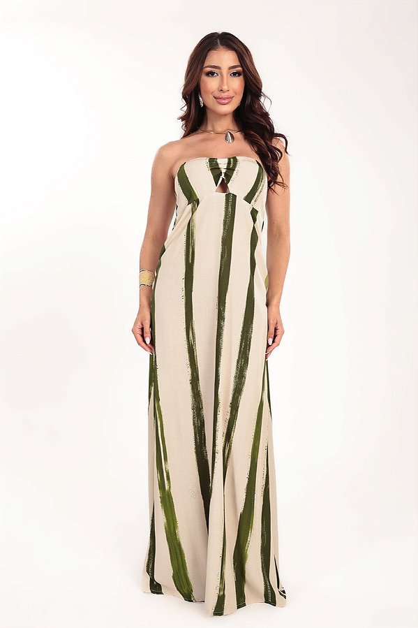 Vestido longo Aura Tomara que Caia estampa Jardim Linear