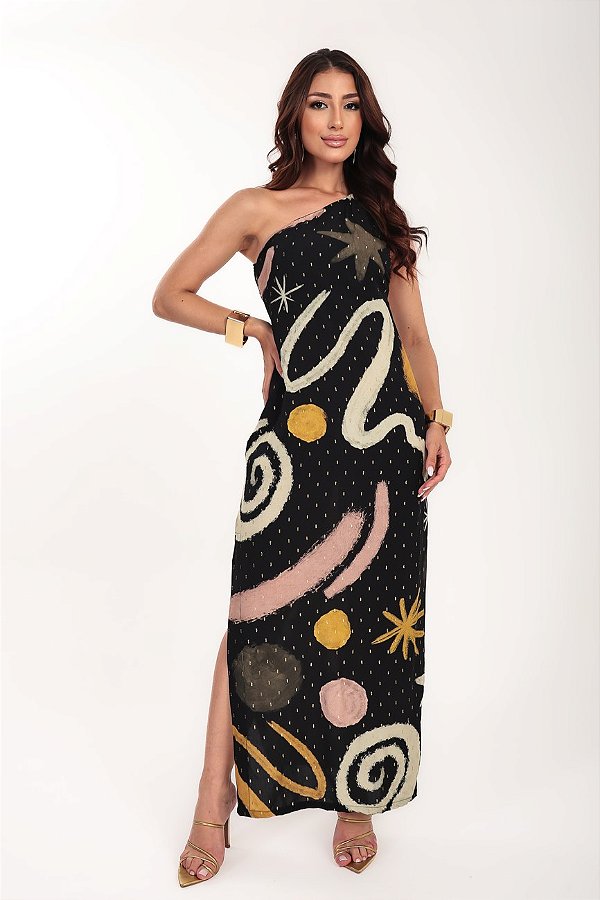 Vestido longo Fenda estampa Cosmic Shine