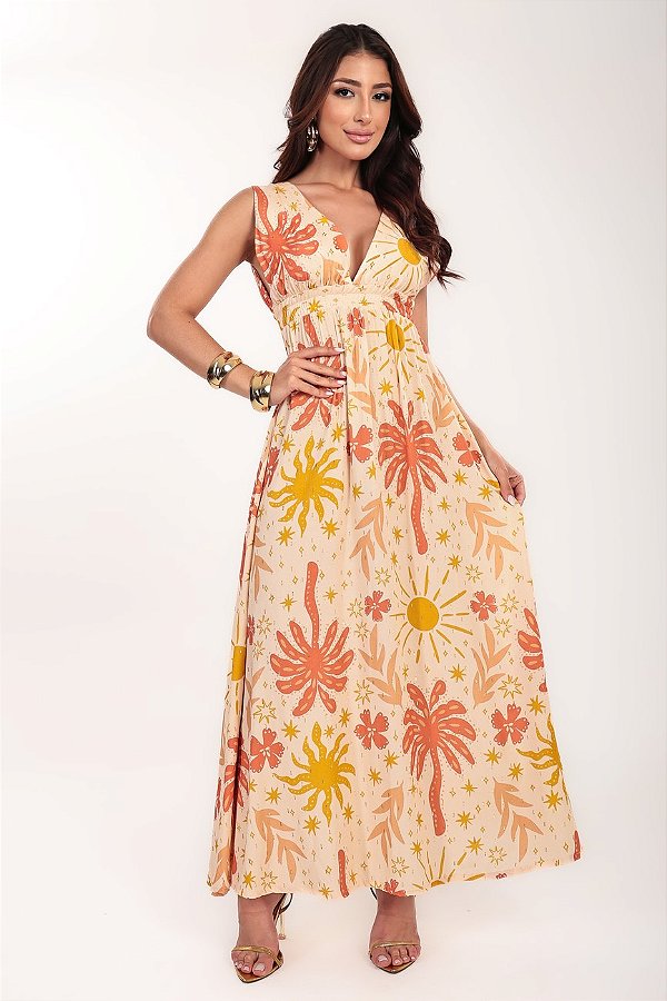Vestido longo Solare estampa Tropical Dream