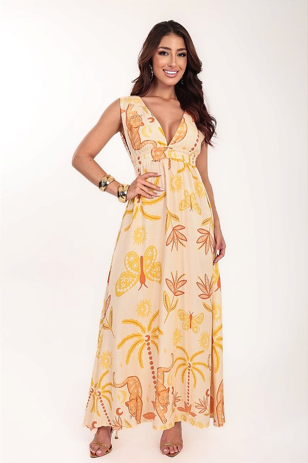Vestido longo Solare estampa Jaguar Glow