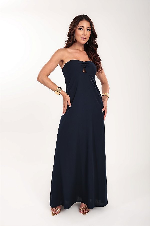 Vestido longo Aura Tomara que Caia cor Azul Marinho