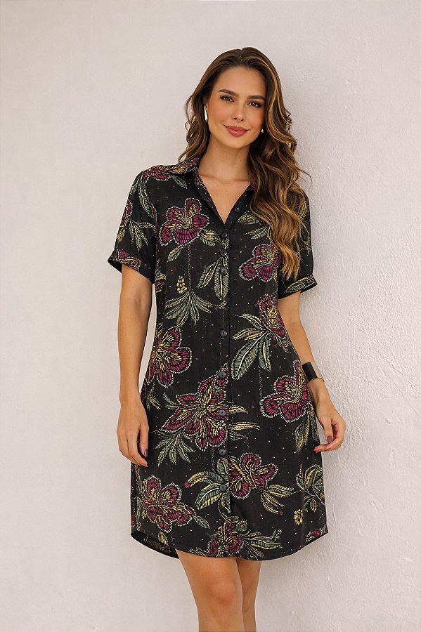 Chemise aberta manga curta estampa Noite Tropical