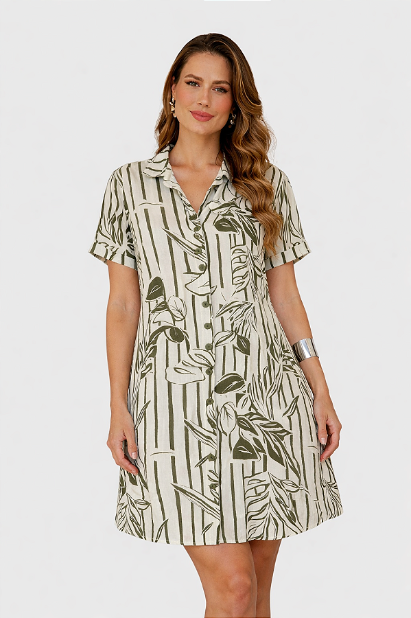 Chemise aberta manga curta estampa Jardim Atlântico