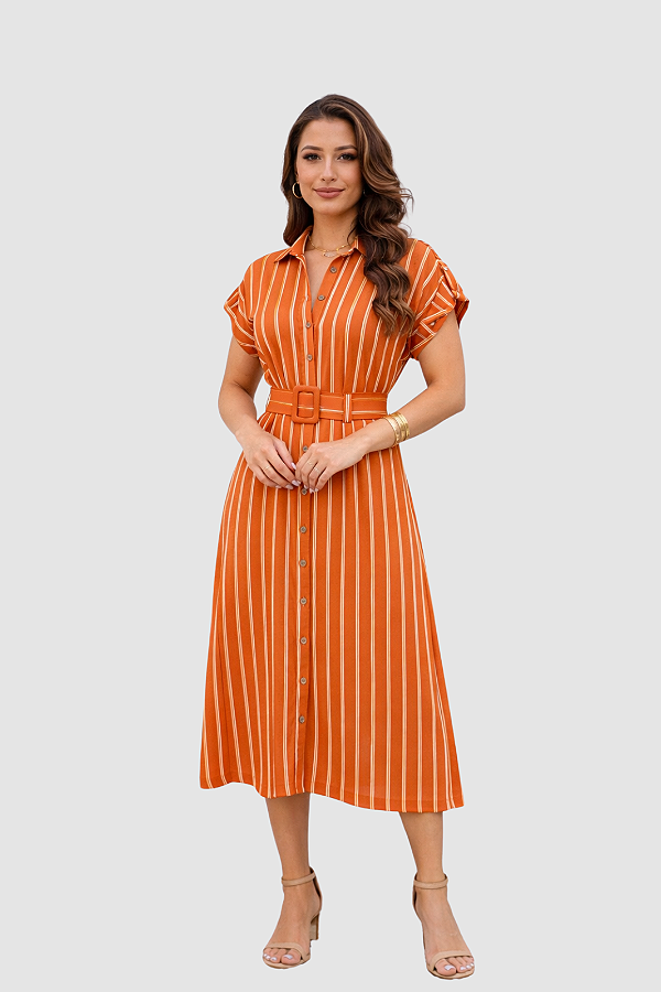 Chemise Midi manga curta Listras Terracota