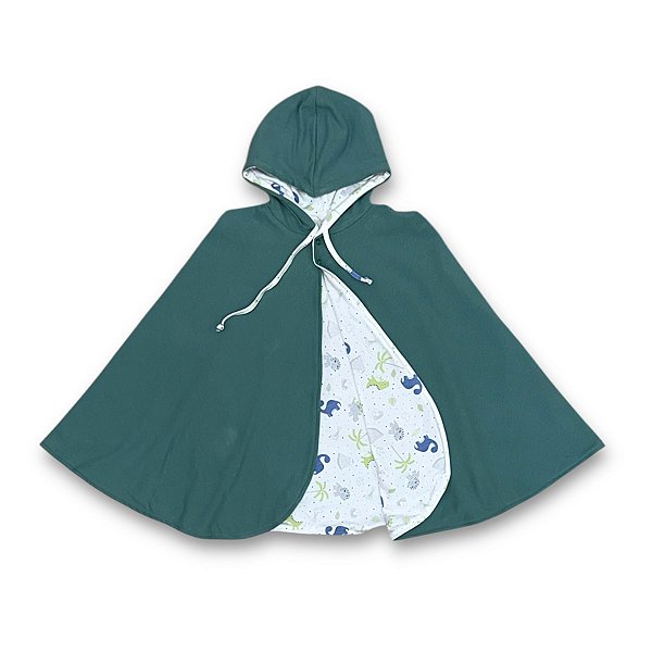 Poncho Dupla Face  -  de 0 a 4 anos - Dino Verde