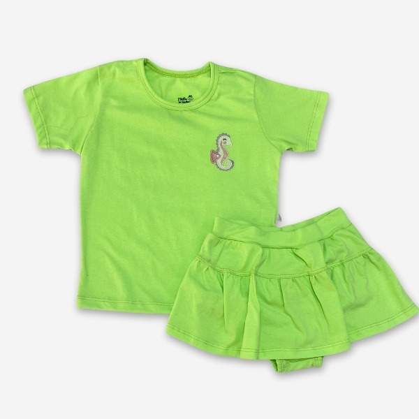 Conj. Camiseta com Saia rodada   Verde Limão