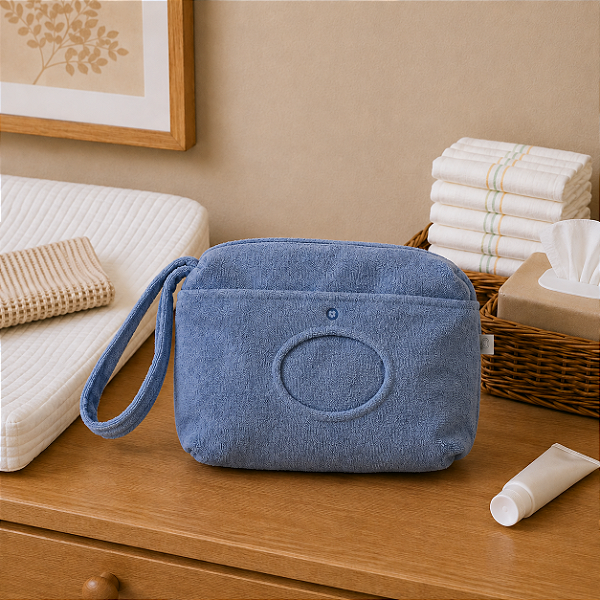 Necessaire Porta Lenço Umedecido - Atoalhado Azul Jeans