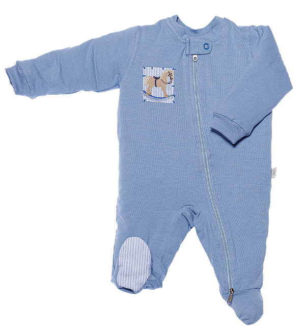 Macacão Comprido Zíper Prematuro Cavalo Azul Jeans
