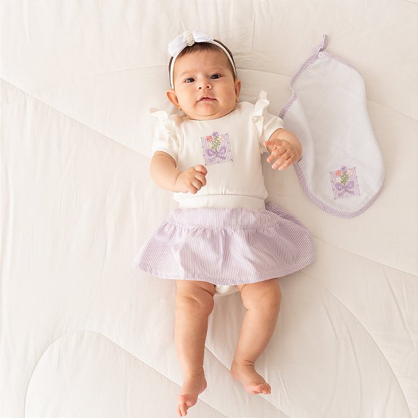 Conj. Body Manga Curta com Saia Off White Laço  #SEMANADOBODY
