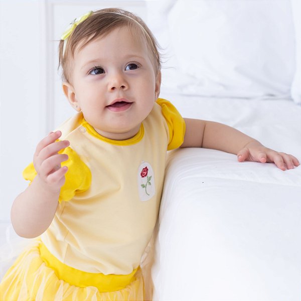 Conj. Body Manga Curta com Saia Bela e a Fera