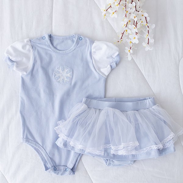 Conj. Body Manga Curta com Saia PRINCESAS - Frozen