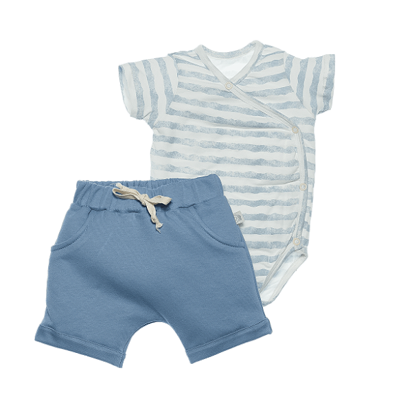 Conj. Body Manga Curta com Shorts - Listrado Azul  #SEMANADOBODY