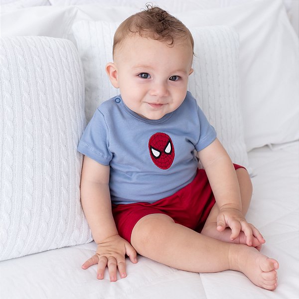 Conj. Body Manga Curta com Shorts - SUPER HEROIS - Homem Aranha