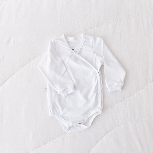Body Manga Longa Abertura Kimono - Branco