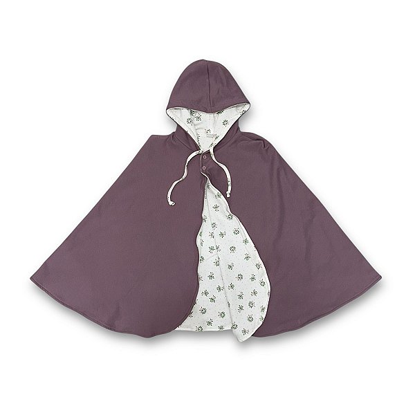 Poncho Dupla Face  -  de 4 a 8 anos - Rosas Poá Uva