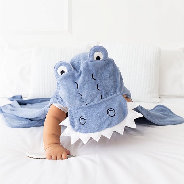 Toalha de Banho Juvenil - 4 a 10 anos - Dinossauro Azul Jeans