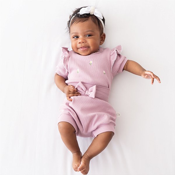 Conj. Body Manga Curta Menina Luxo - Rosê