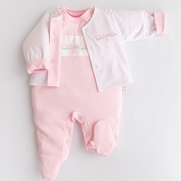 Macacão Regata com Casaco Dupla Face - Laços Rosa
