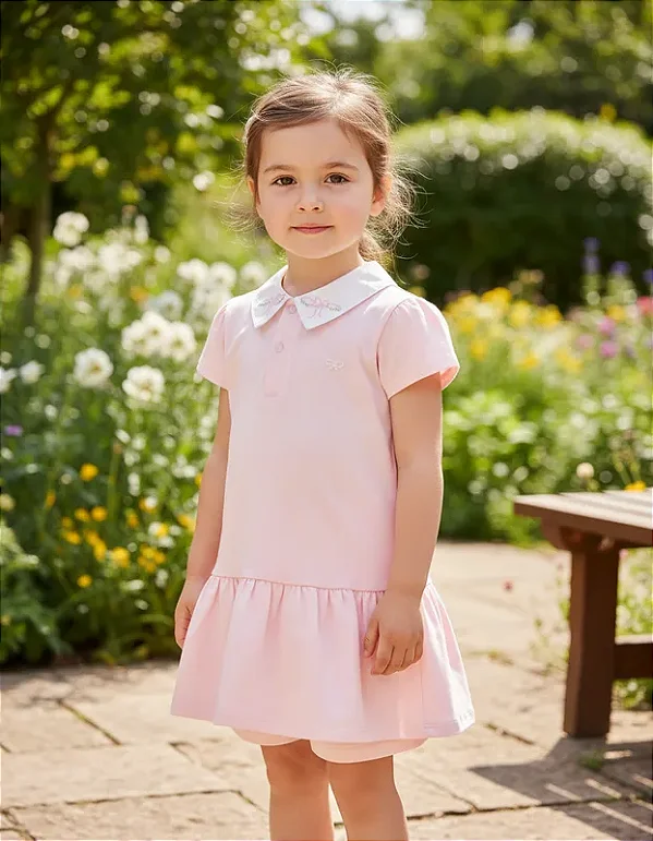 Vestido Polo com Shorts - Laços Rosa