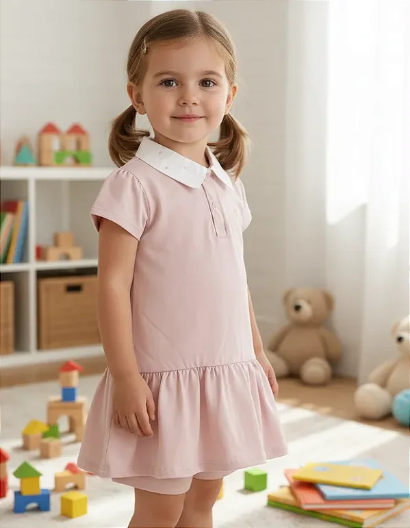 Vestido Polo com Shorts - Petit Poá Rosê