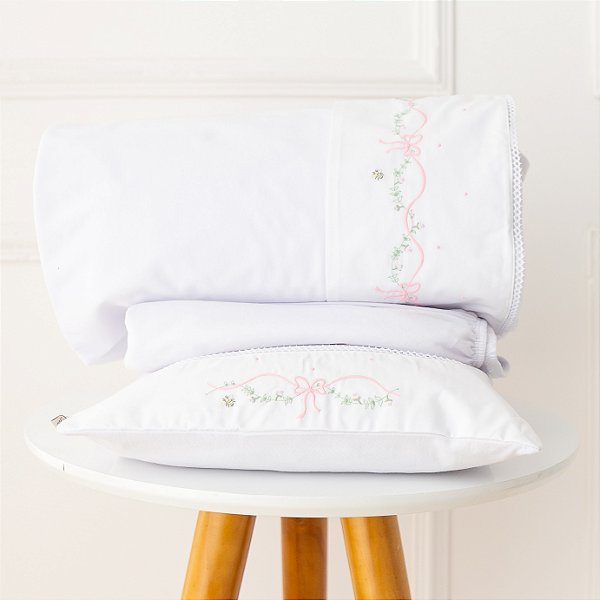 Lençol de Mini Berço Malha - Laços