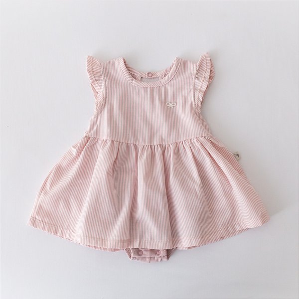 Vestido com Body Colorido - Listrado Rosê