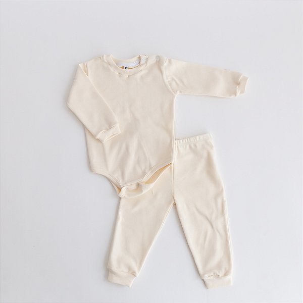 Body Manga Longa com Calça Liso Algodão
