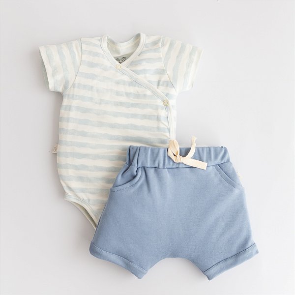 Conj. Body Manga Longa - Listrado Azul