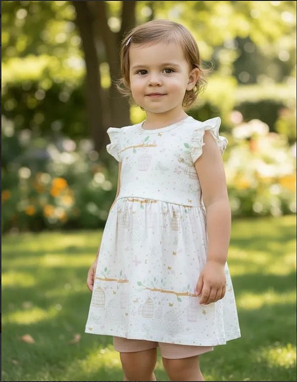 Vestido Manga Curta com Shorts - Gaiolas