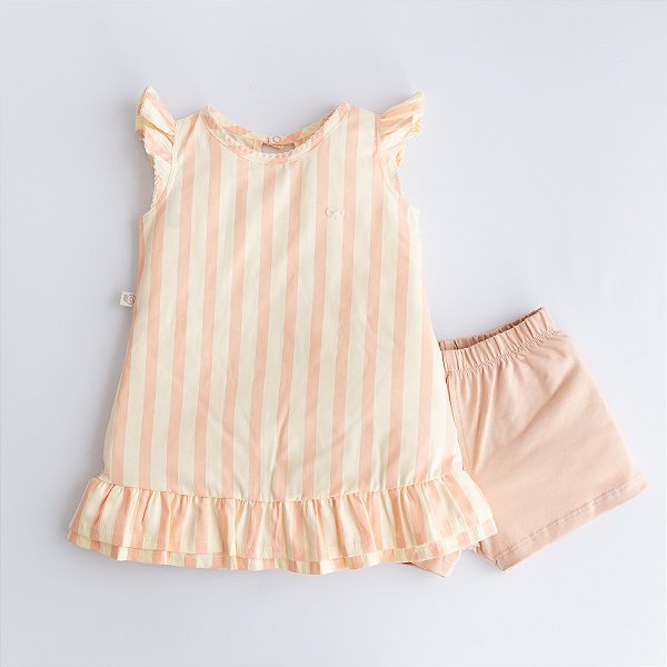 Vestido Tricoline com Shorts - Nude