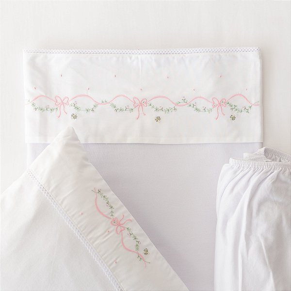 Lençol de Mini Berço Malha - Laços