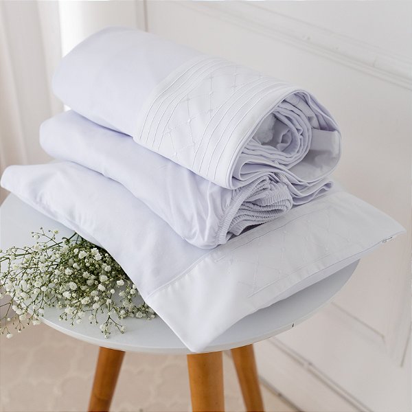 Lençol de Berço e Mini Cama Percal Premium - Losango Branco
