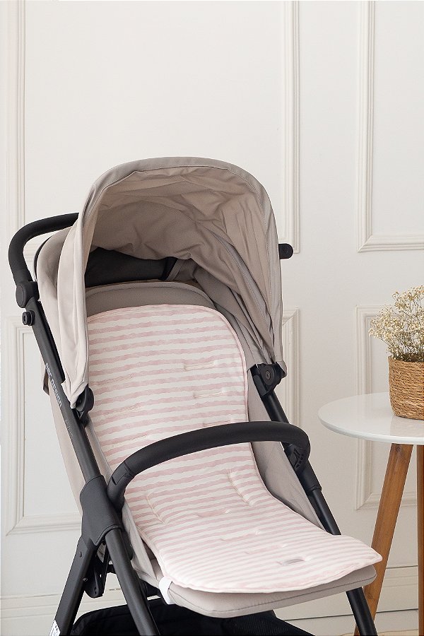 Capa Protetora Carrinho Universal Slim Algodão - Listrado Rosê
