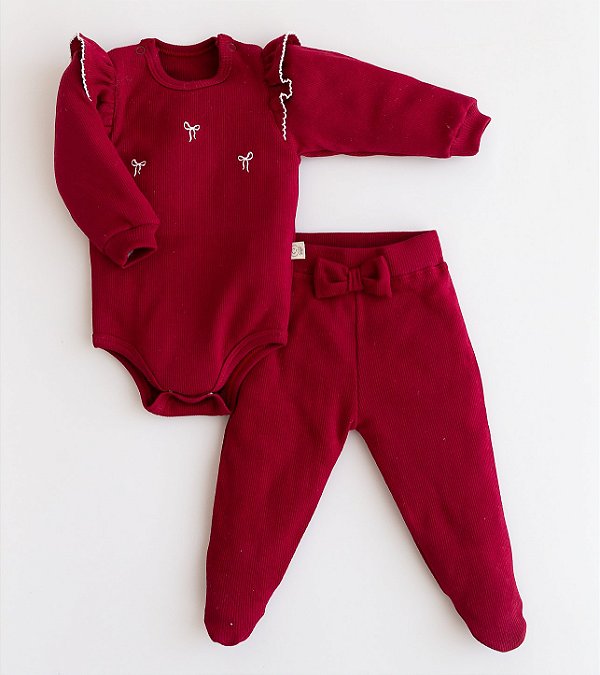 Conj. Body Manga Longa Luxo Prematuro - Vermelho