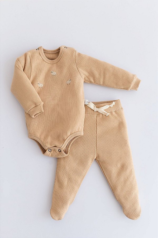Conj. Body Manga Longa Luxo Prematuro - Bege