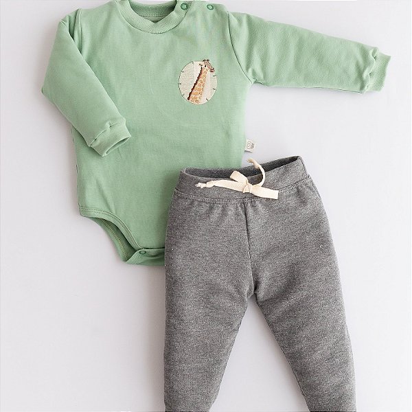 Conj. Body Manga Longa - Girafa Verde