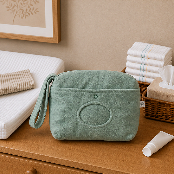 Necessaire Porta Lenço Umedecido - Atoalhado Verde Claro