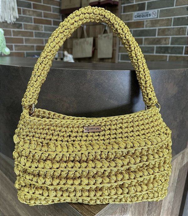 Bolsa de Crochê Fio Náutico Dourada