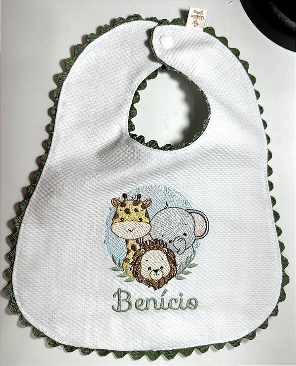 Babador Bordado Personalizado Safari Menino