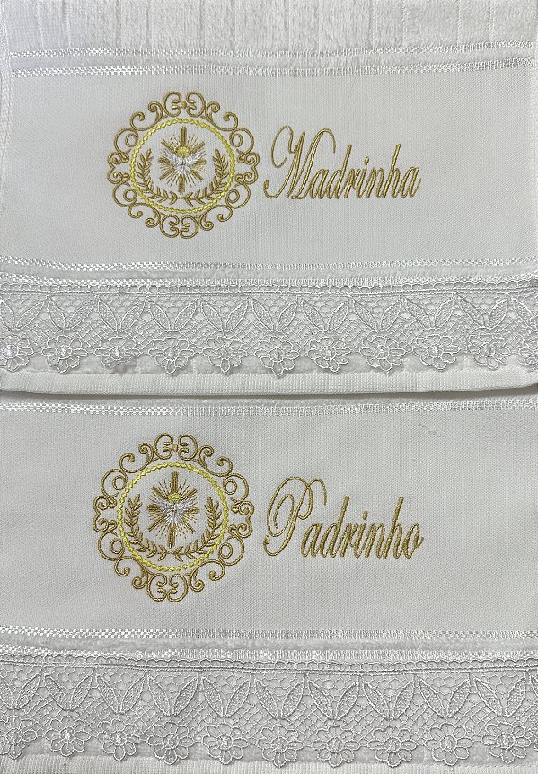 Jogo de Toalhas Lavabo Padrinho e Madrinha Com renda Guipir