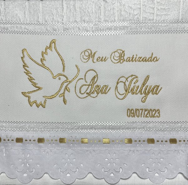 Toalha Lavabo Pomba Batizado Com Bordado Inglês