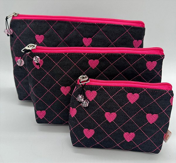 Kit Necessaire Coração em 3 tamanhos