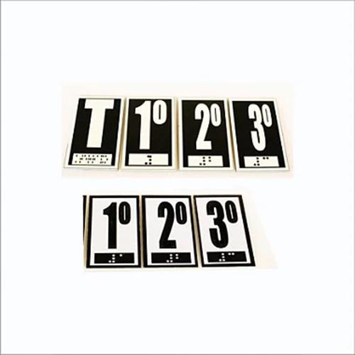 Kit 2 Conjuntos de Placas Braille para Batente de Elevador "T ao 3º Andar" PVC 7x4cm