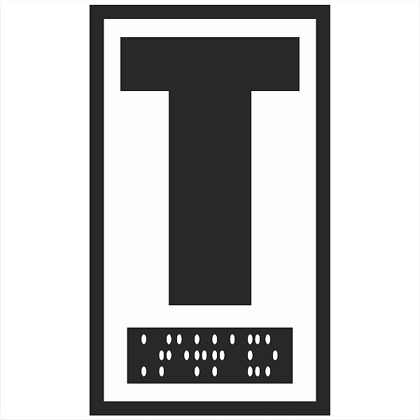 Placa Braille Batente Elevador "T" PVC 7x4cm - Sinalização Acessível