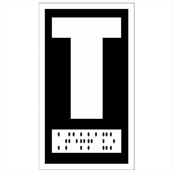 Placa Braille Batente Elevador "T" PVC 7x4cm - Sinalização Acessível