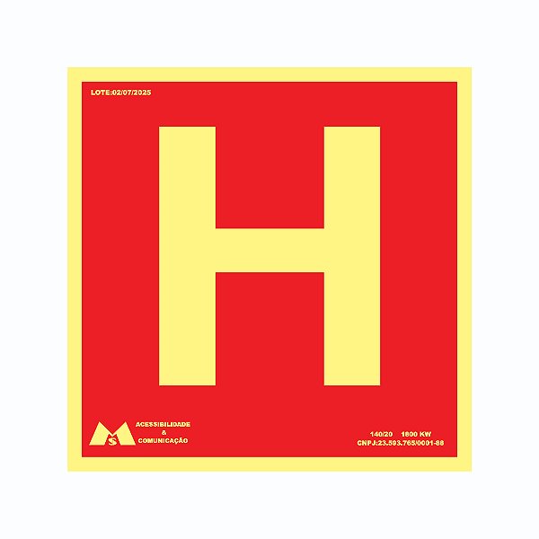 Placa Sinalização Fotoluminescente Hidrante 20x20 Cm, PS 1mm